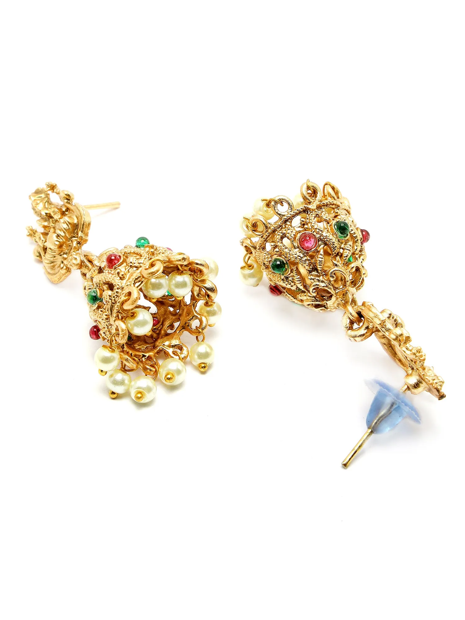 Karatcart Gold Plated Red Stone Laxmi Mata Rani Haar Temple Jewellery Set for Women