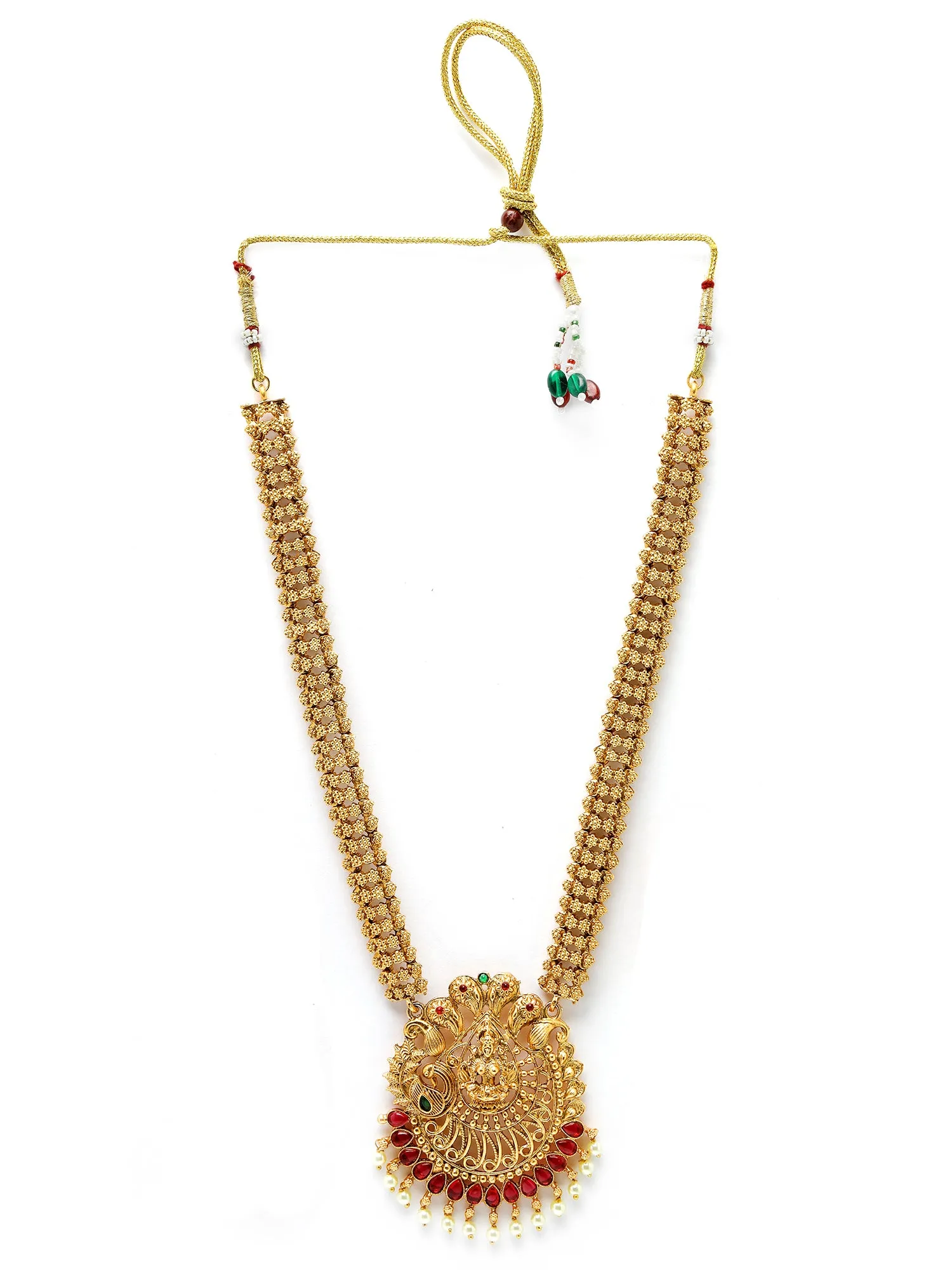 Karatcart Gold Plated Red Stone Laxmi Mata Rani Haar Temple Jewellery Set for Women