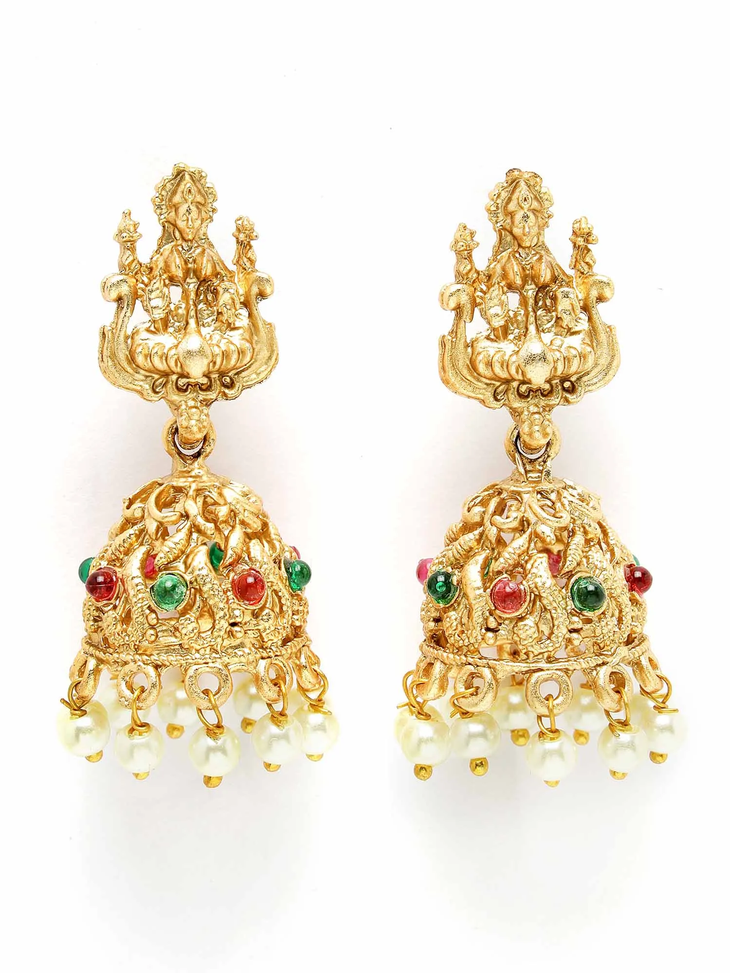 Karatcart Gold Plated Red Stone Laxmi Mata Rani Haar Temple Jewellery Set for Women