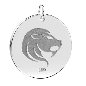Ladies 925 Sterling Silver 1in Round Leo Zodiac Polished Pendant Necklace
