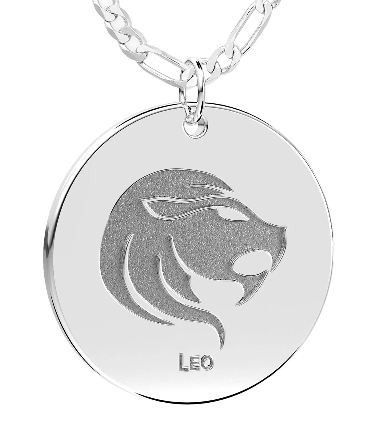 Ladies 925 Sterling Silver 1in Round Leo Zodiac Polished Pendant Necklace