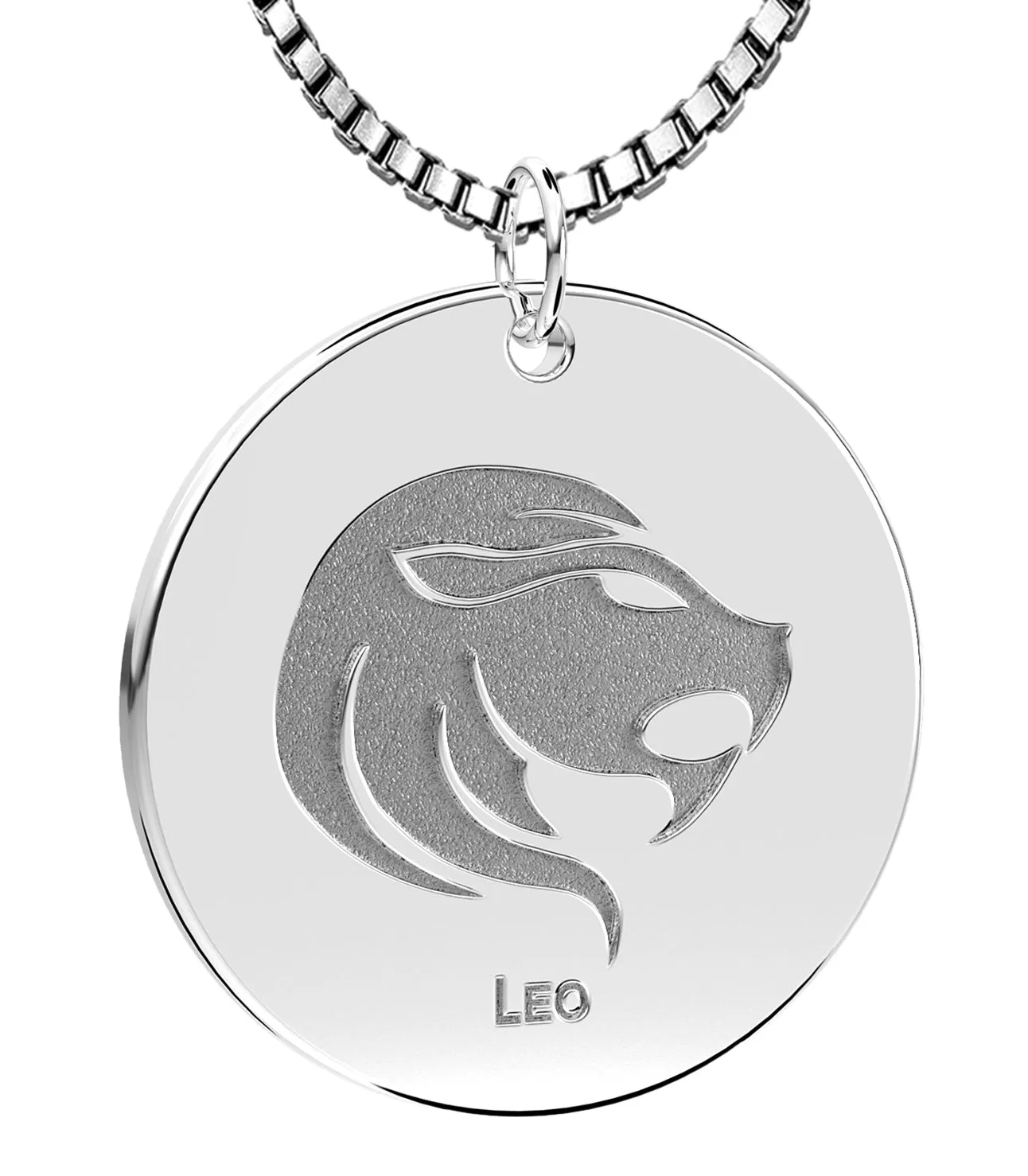 Ladies 925 Sterling Silver 1in Round Leo Zodiac Polished Pendant Necklace