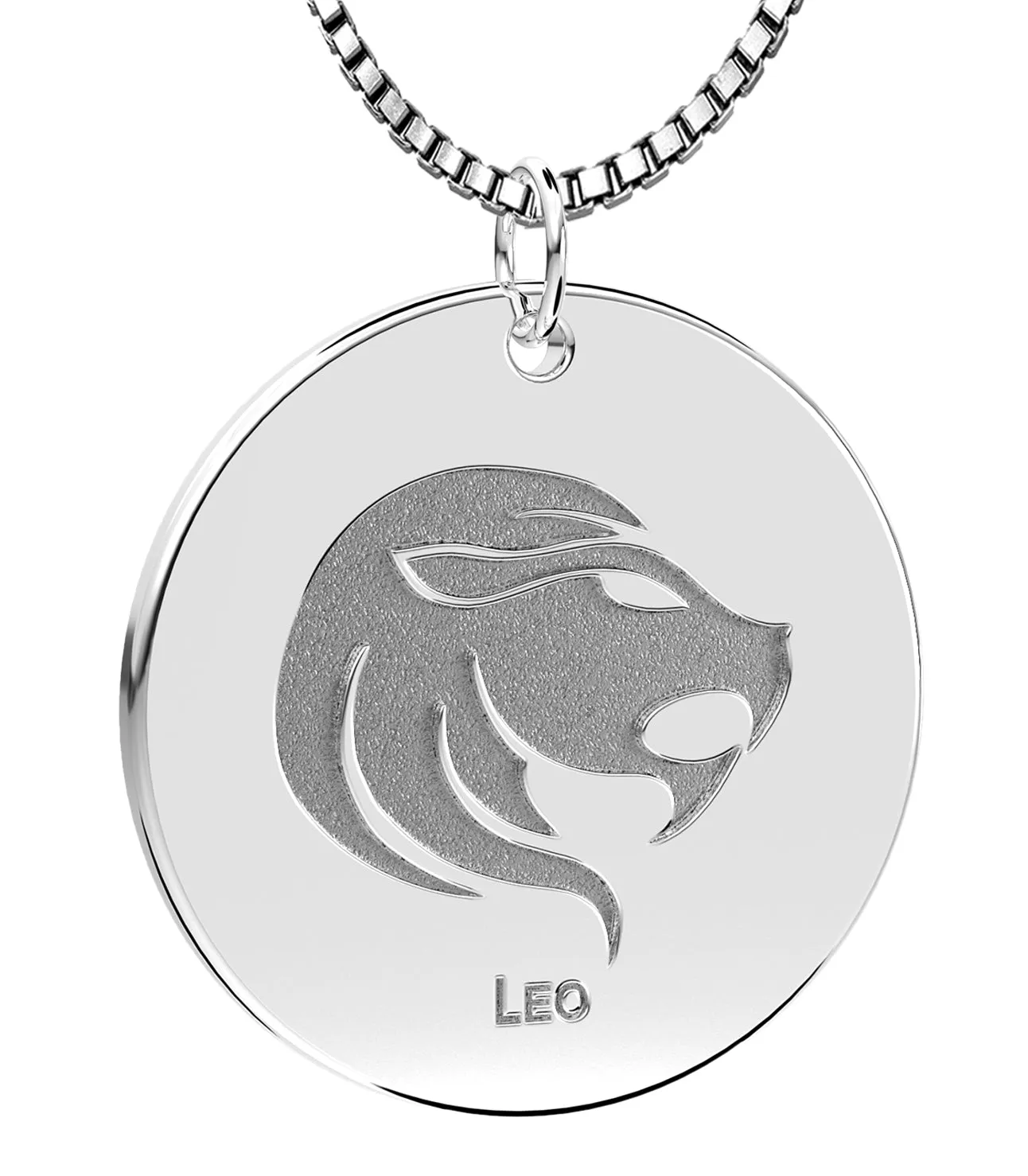 Ladies 925 Sterling Silver 1in Round Leo Zodiac Polished Pendant Necklace