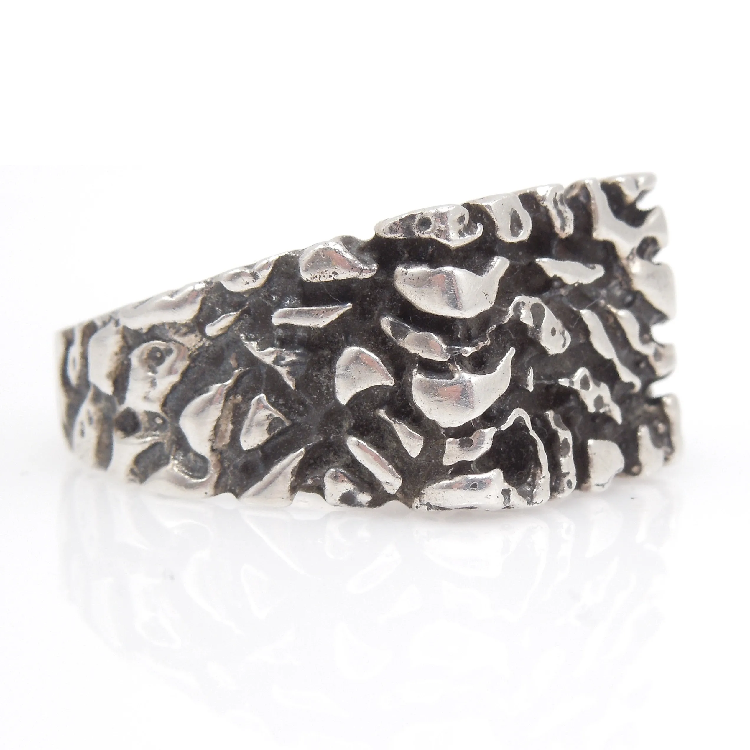 Large Sterling Silver Nugget Style Gents Ring