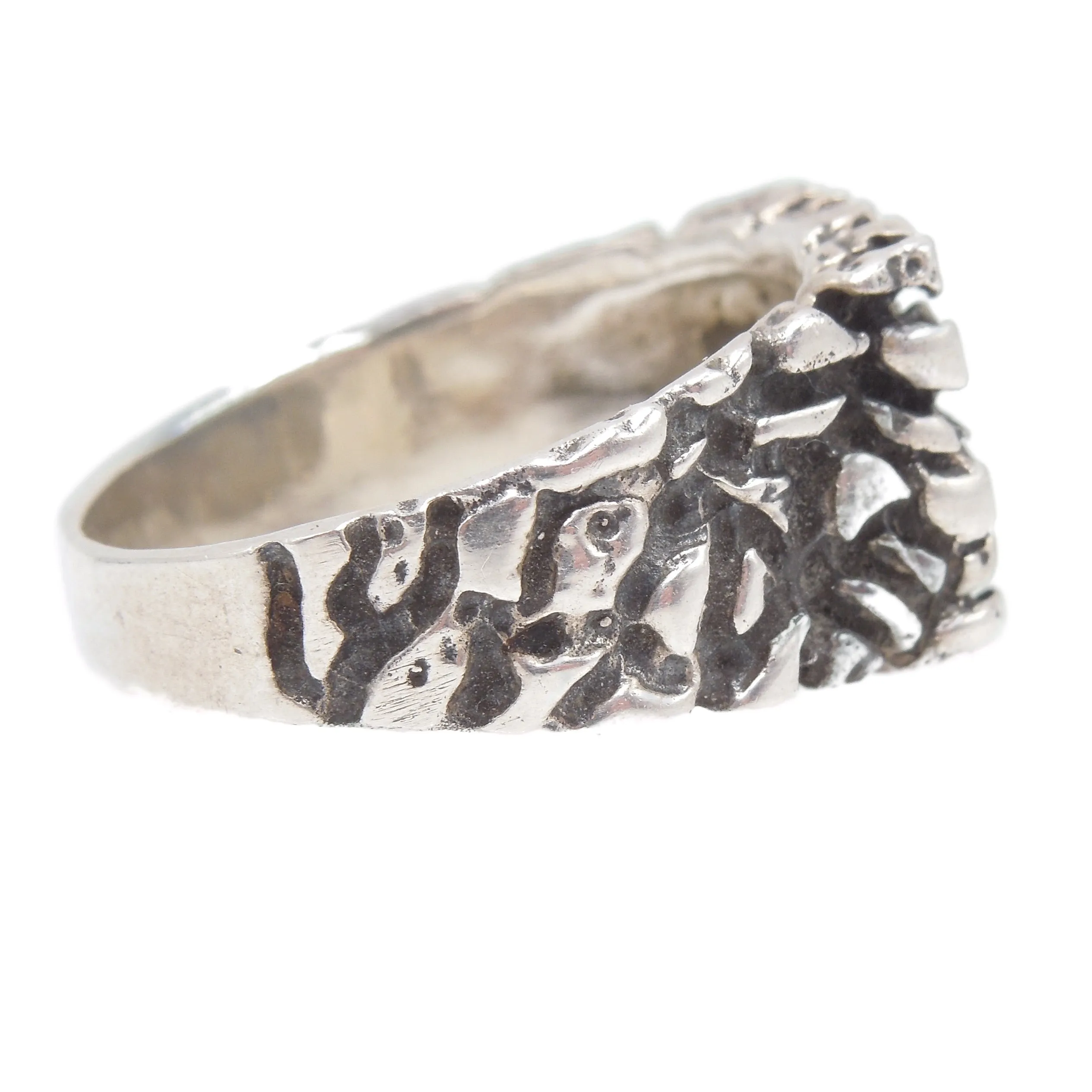 Large Sterling Silver Nugget Style Gents Ring