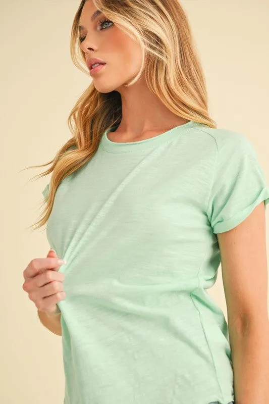 Light Green Lettuce Edge Short Sleeve T-Shirt