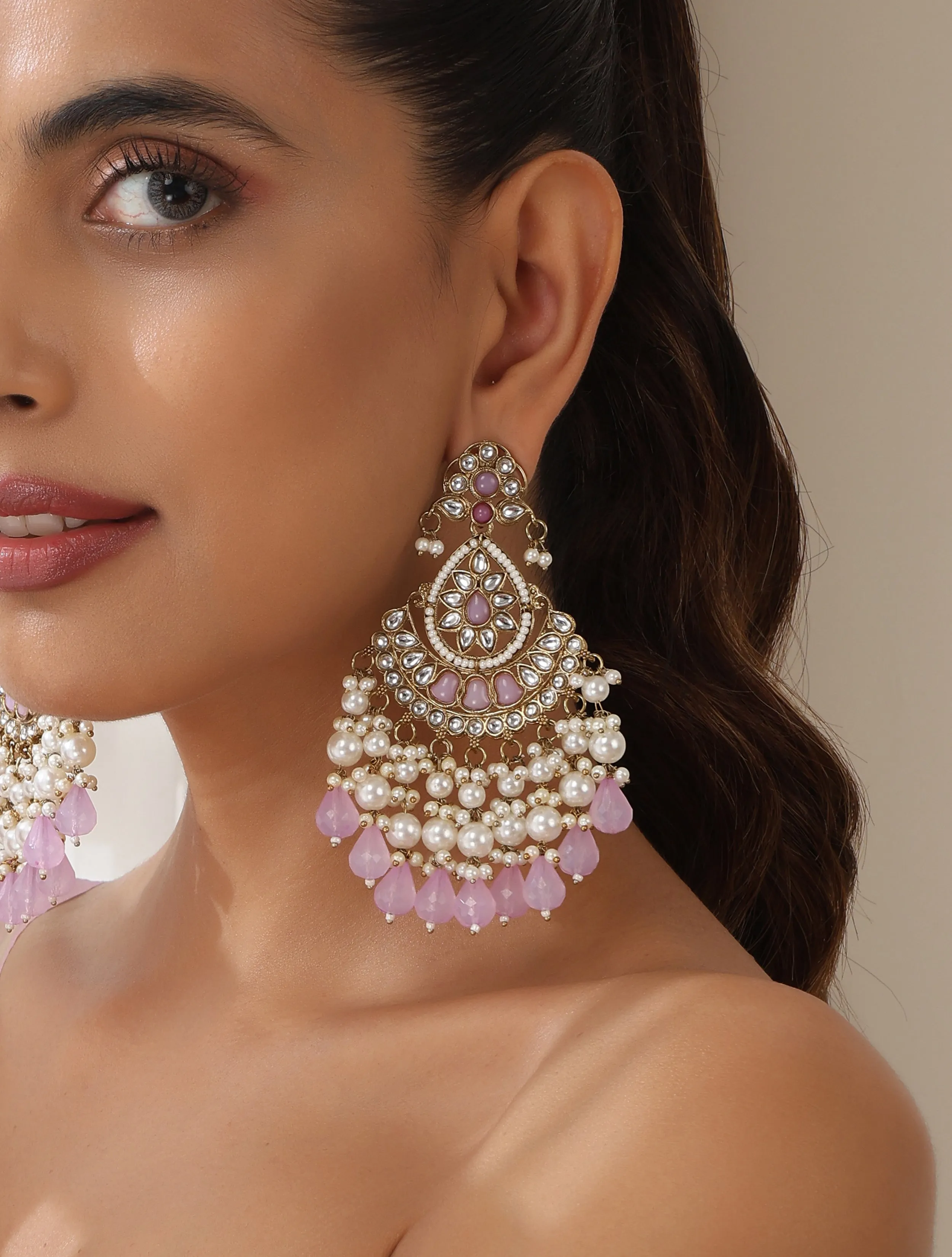 Light Purple Color Kundan Earrings