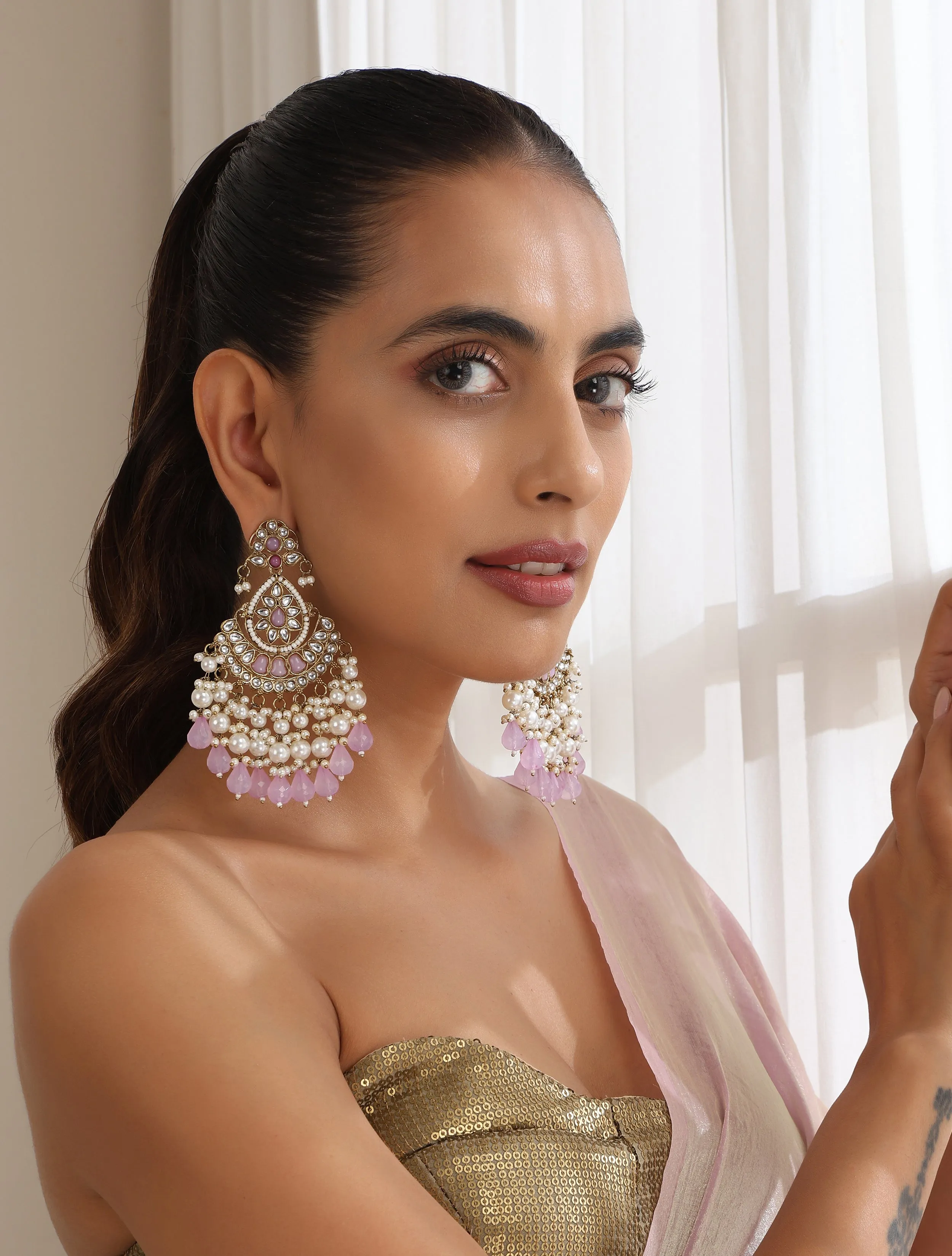 Light Purple Color Kundan Earrings