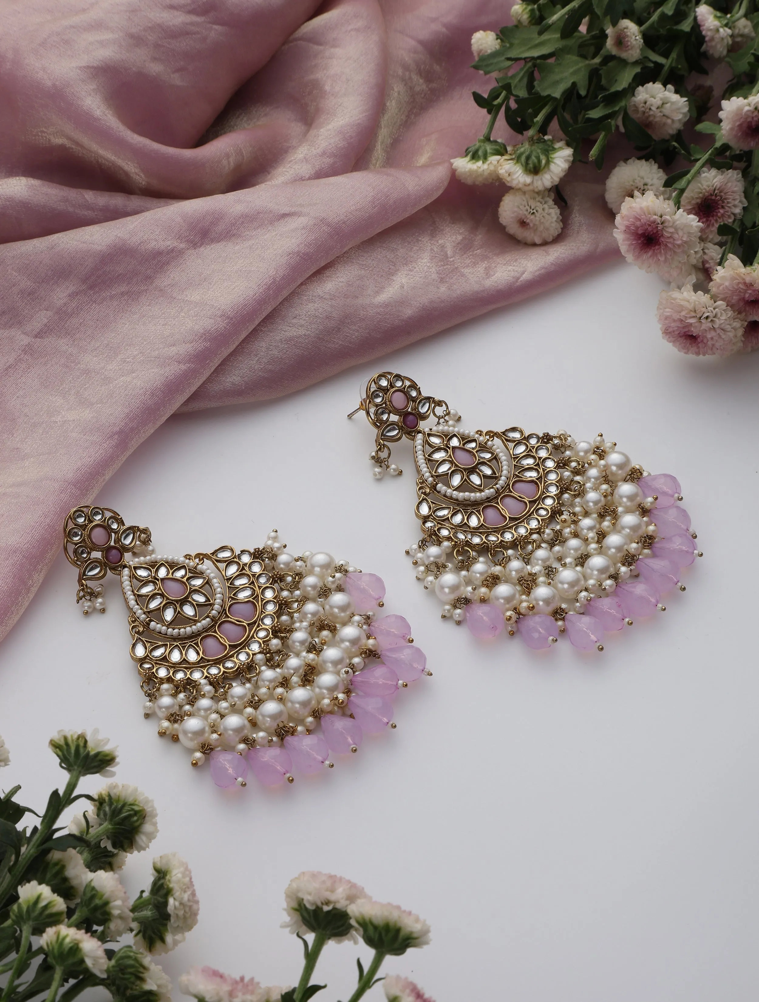 Light Purple Color Kundan Earrings
