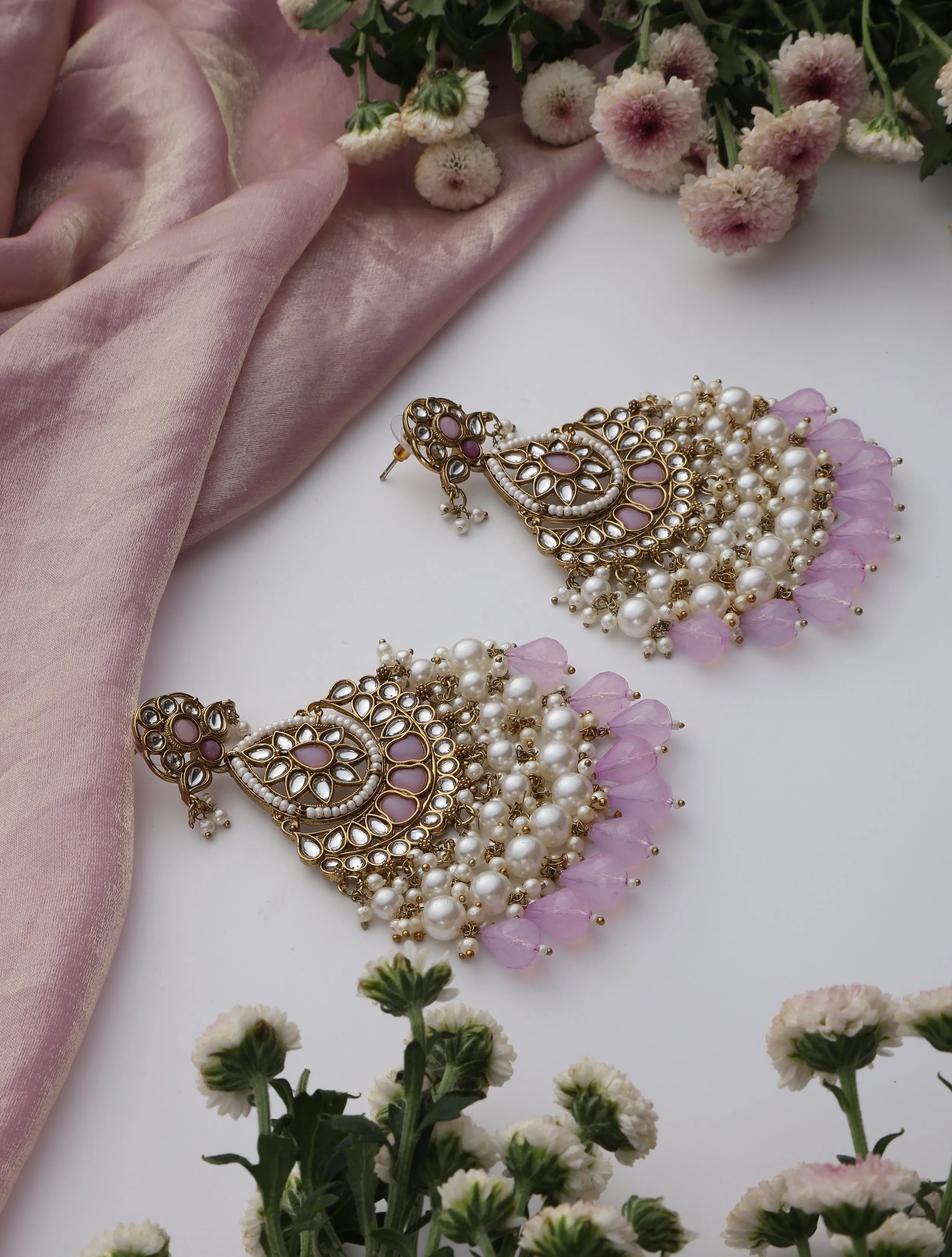 Light Purple Color Kundan Earrings