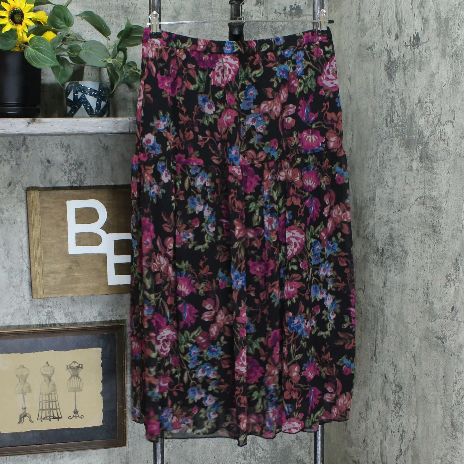 Linea by Louis Dell'Olio Women's Floral Print Soft Skirt Black Medium