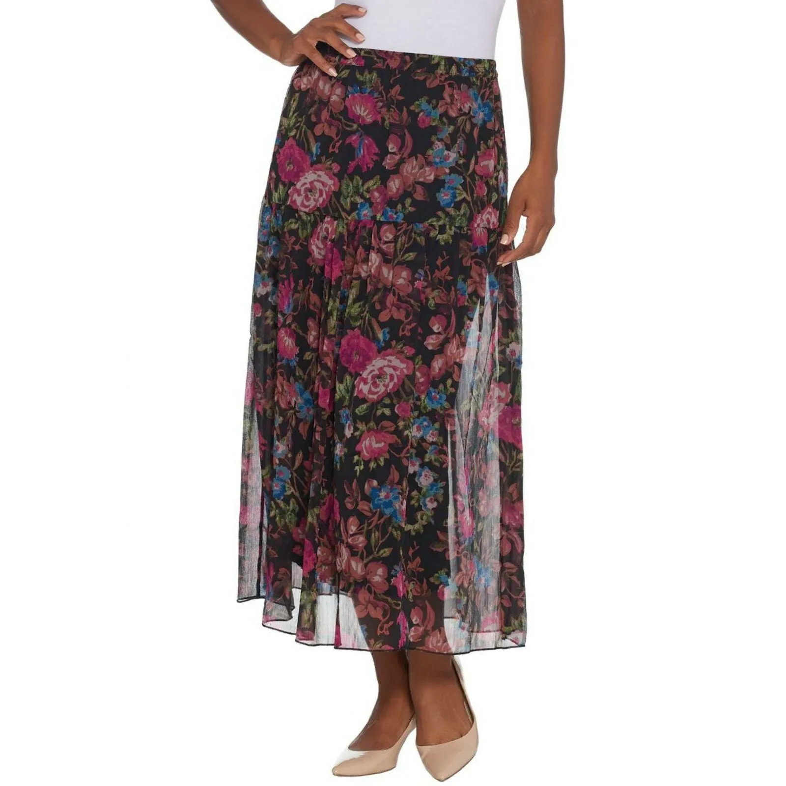 Linea by Louis Dell'Olio Women's Floral Print Soft Skirt Black Medium