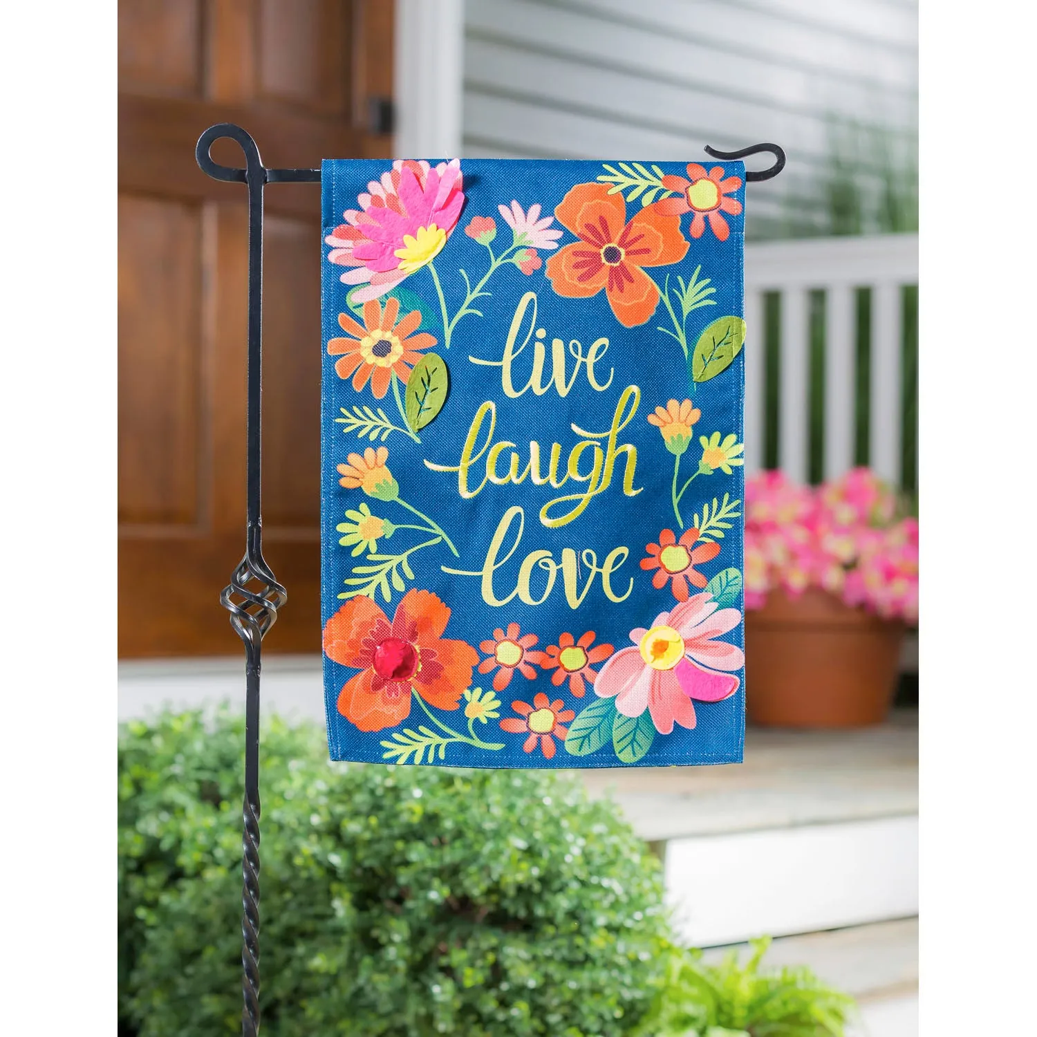Live Laugh Love Floral Garden Burlap Flag,14b9479