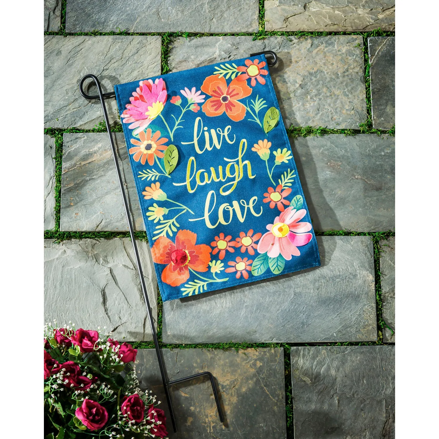 Live Laugh Love Floral Garden Burlap Flag,14b9479