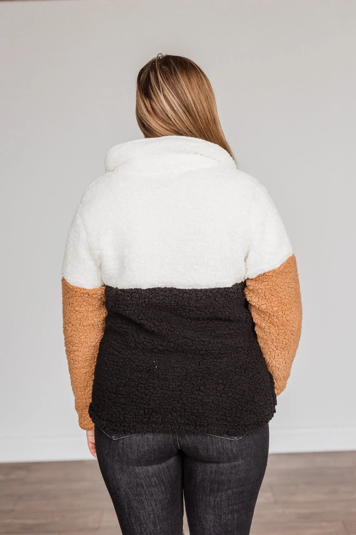 Looking Feisty Button Up Sherpa- Ivory & Camel