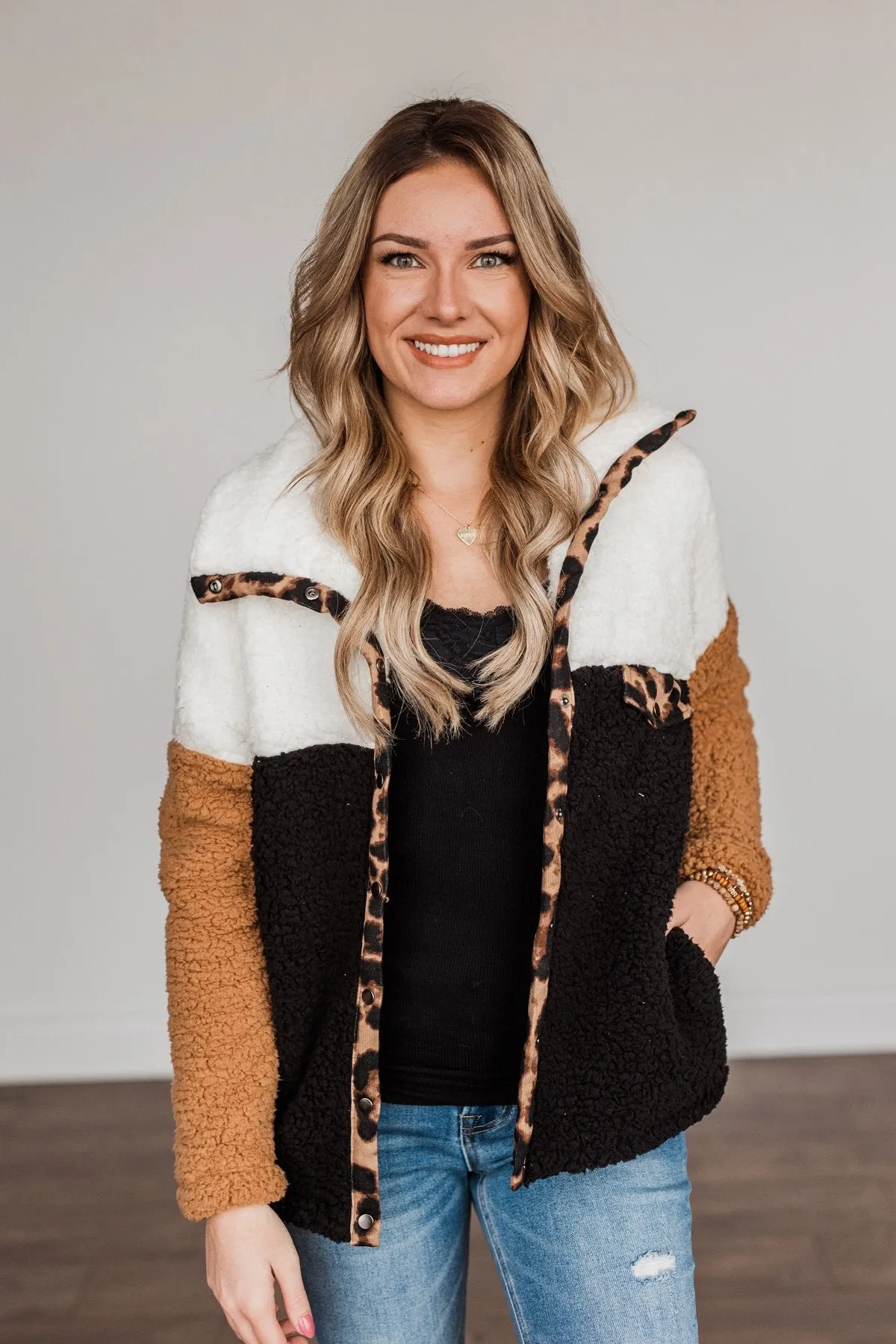 Looking Feisty Button Up Sherpa- Ivory & Camel