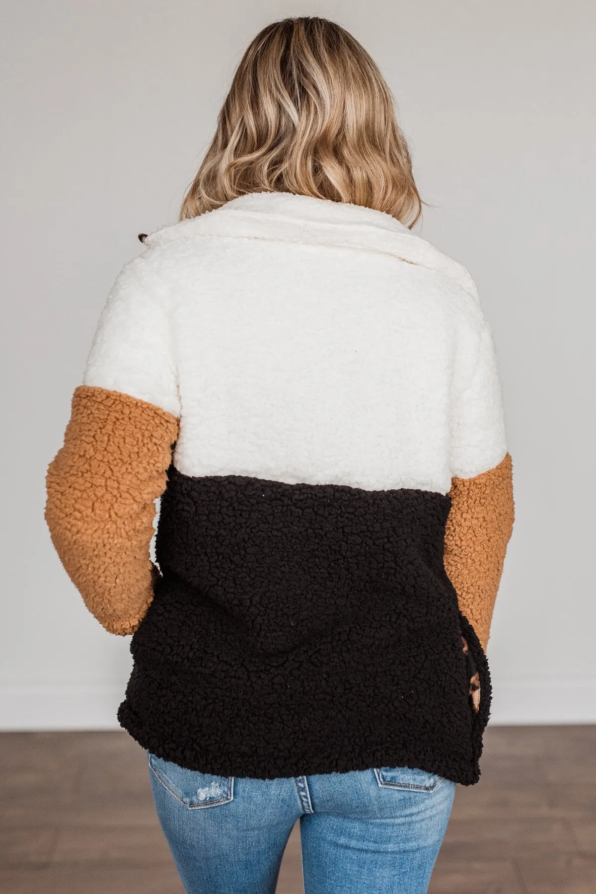 Looking Feisty Button Up Sherpa- Ivory & Camel