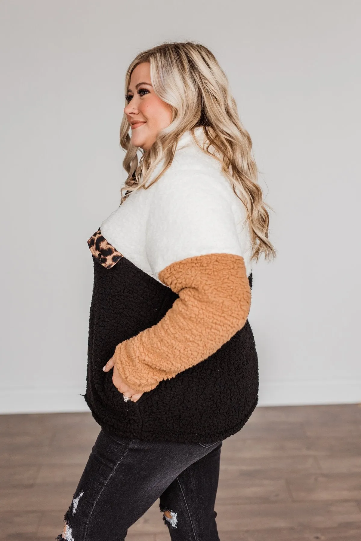 Looking Feisty Button Up Sherpa- Ivory & Camel