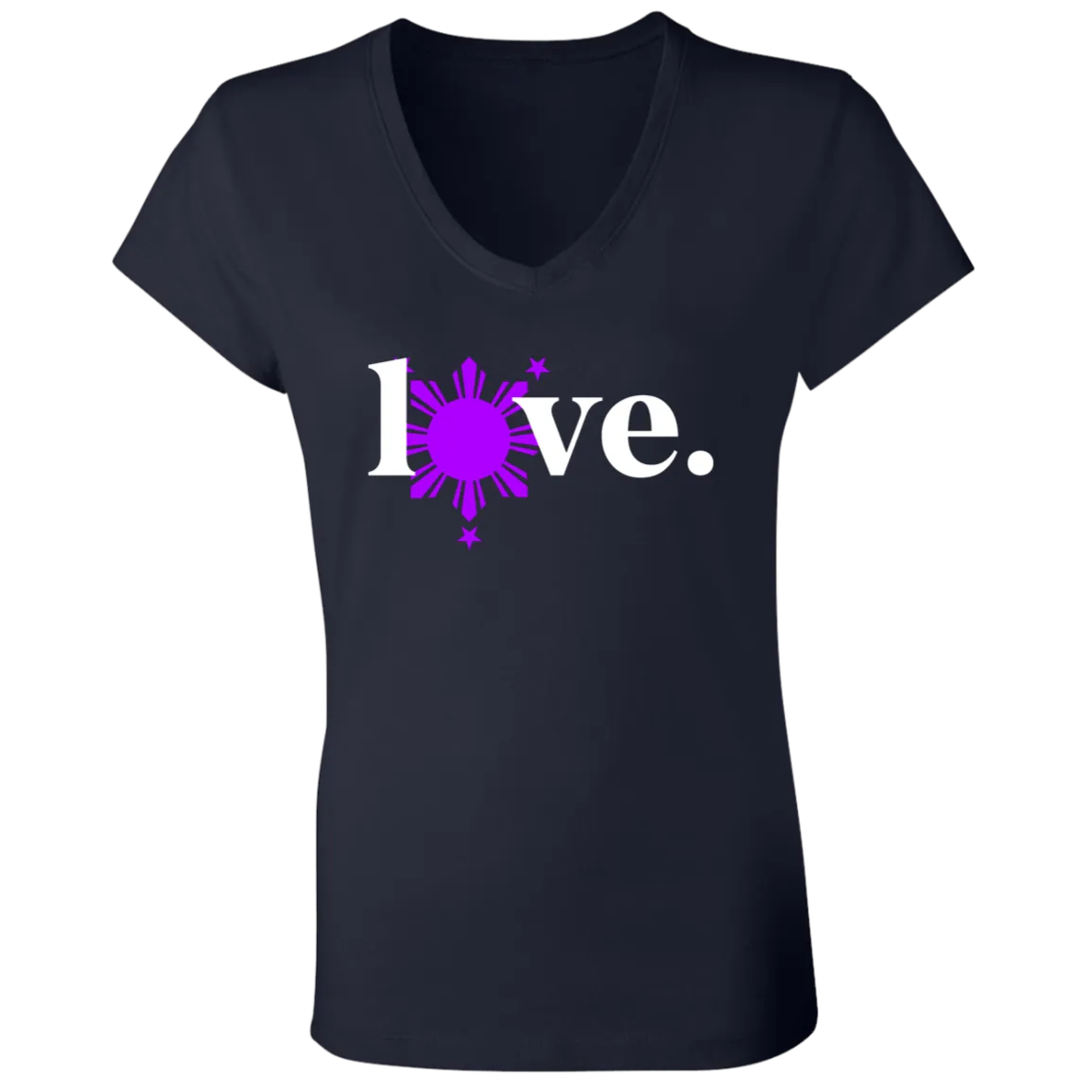 Love with Purple Sun and Stars Ladies' Jersey V-Neck T-Shirt