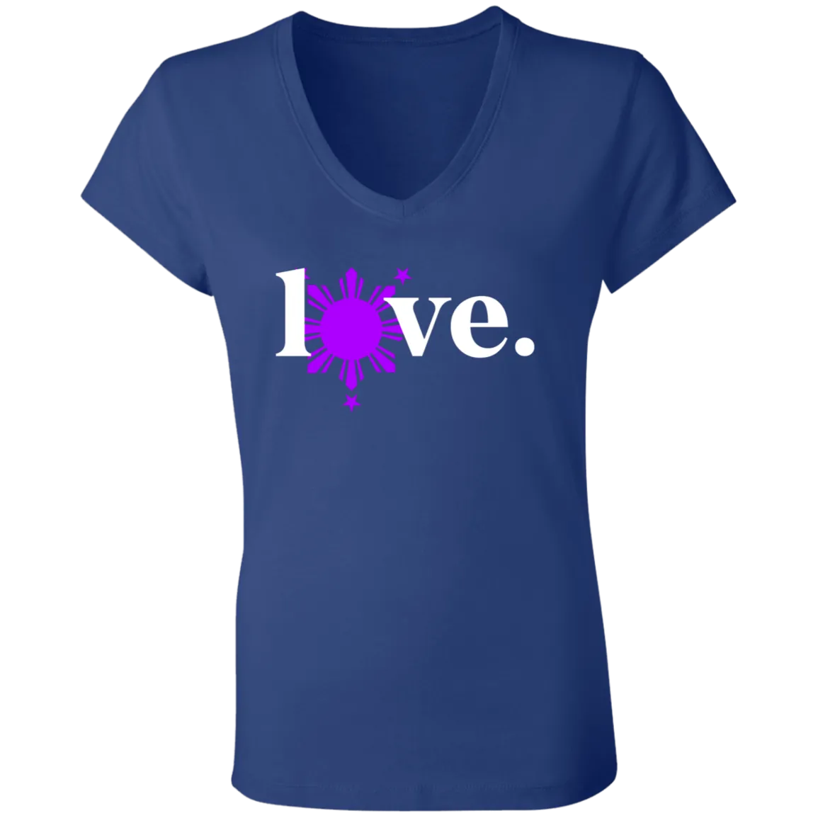 Love with Purple Sun and Stars Ladies' Jersey V-Neck T-Shirt