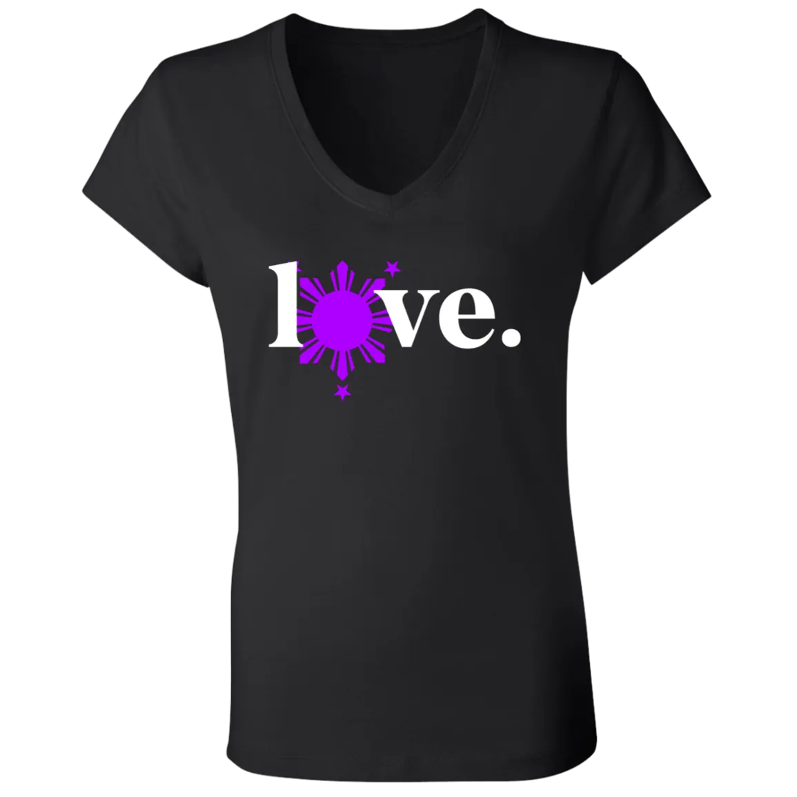 Love with Purple Sun and Stars Ladies' Jersey V-Neck T-Shirt