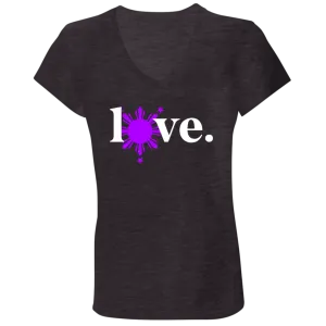 Love with Purple Sun and Stars Ladies' Jersey V-Neck T-Shirt