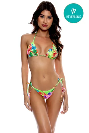 LULI TROPICS - Seamless Triangle Top & Seamless Ruched Back Brazilian Tie Side Bottom • Multicolor