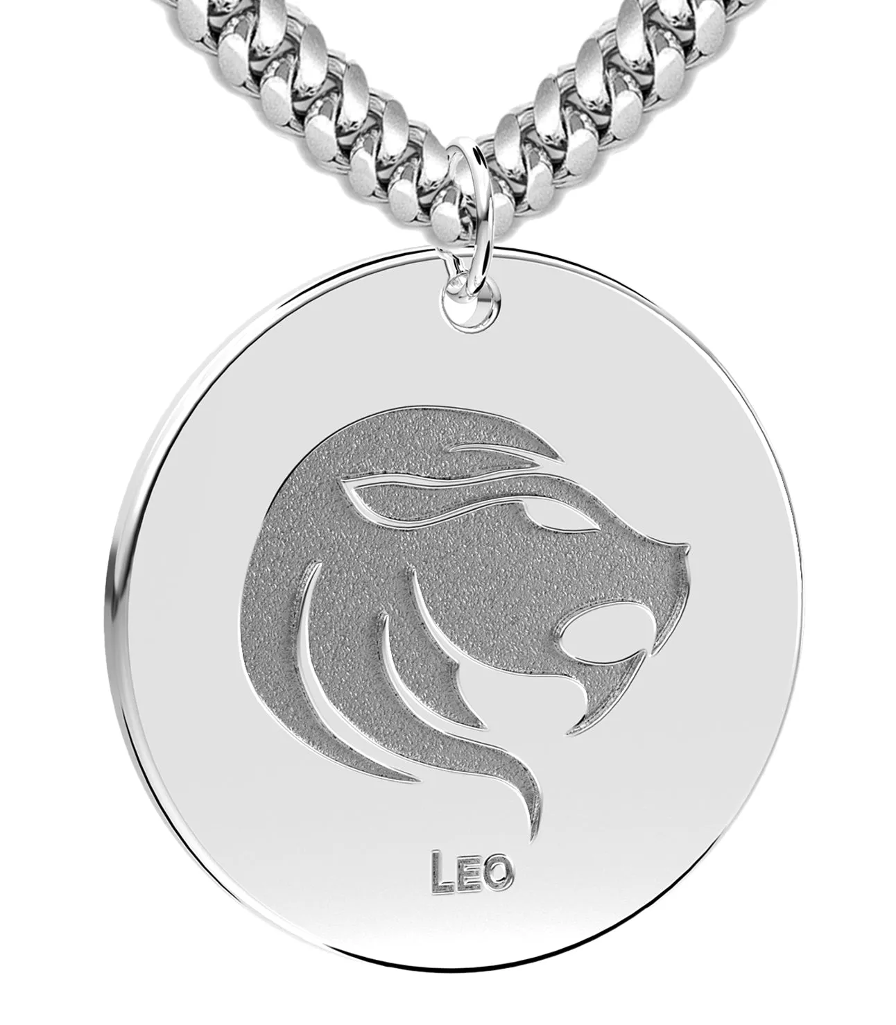 Men's 925 Sterling Silver 1in Round Leo Zodiac Polished Pendant Necklace