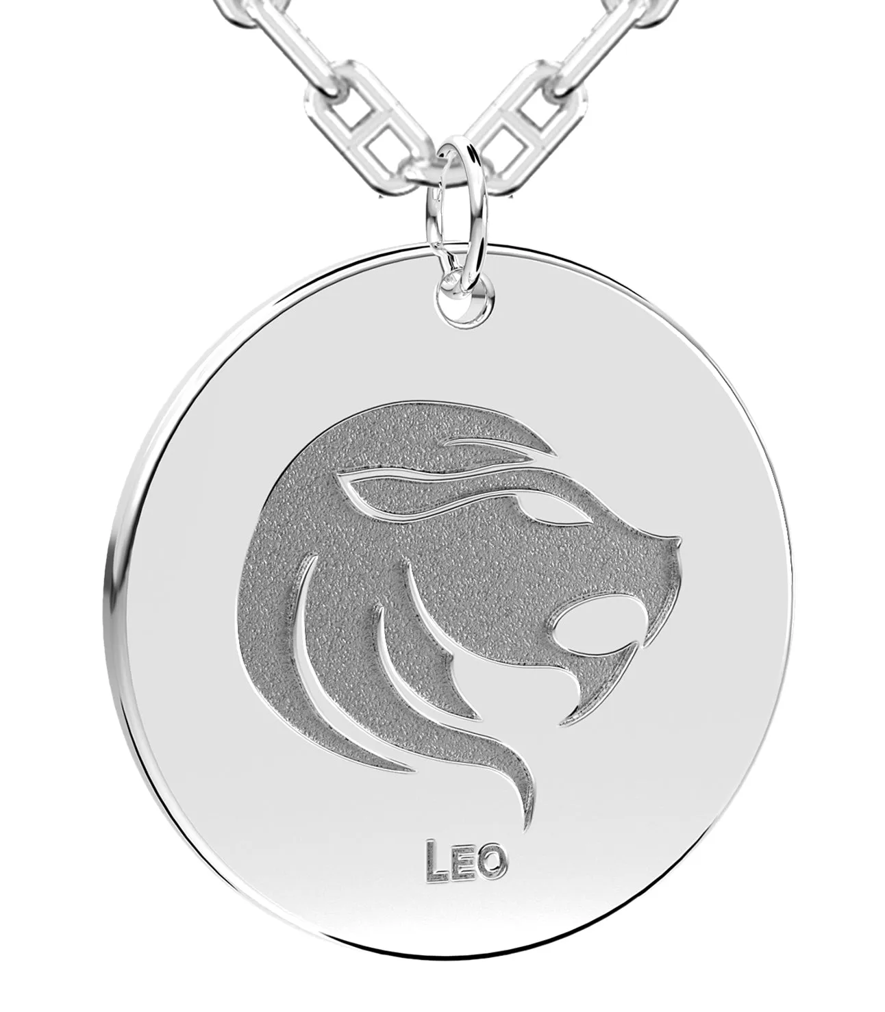 Men's 925 Sterling Silver 1in Round Leo Zodiac Polished Pendant Necklace