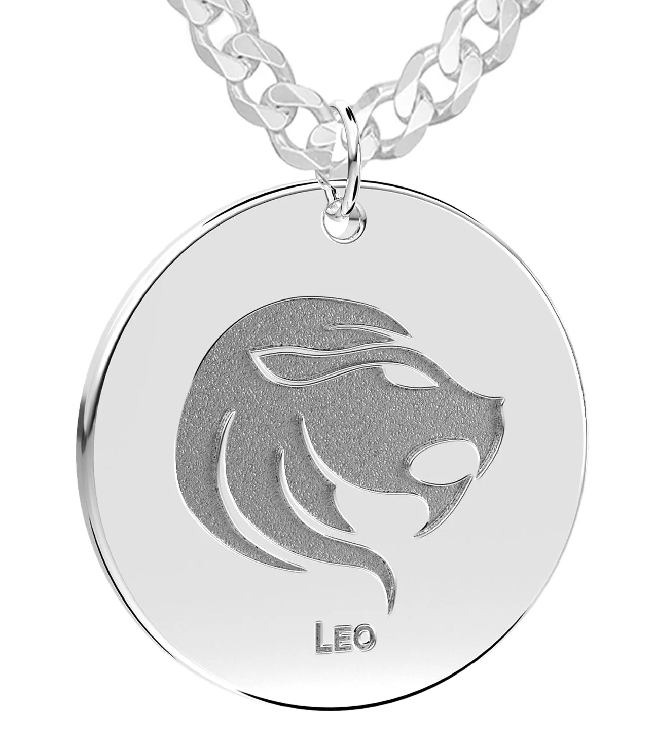 Men's 925 Sterling Silver 1in Round Leo Zodiac Polished Pendant Necklace