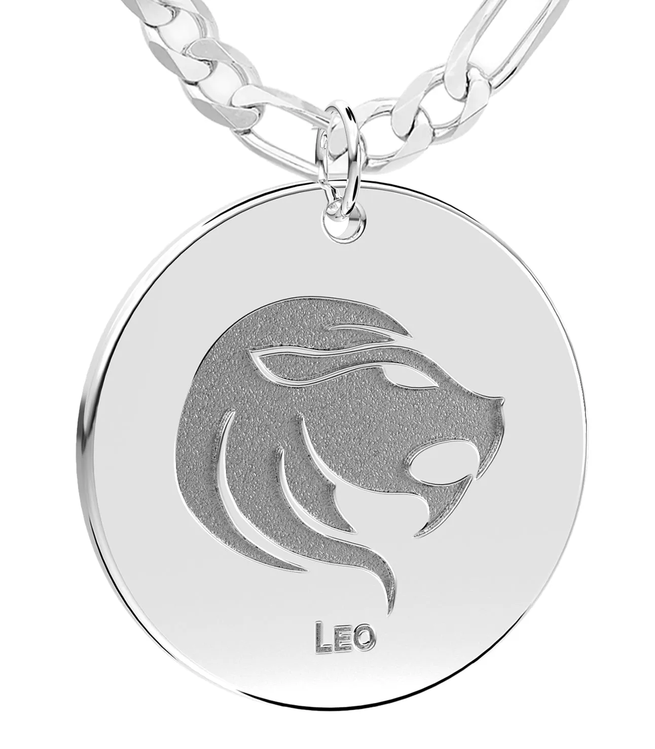 Men's 925 Sterling Silver 1in Round Leo Zodiac Polished Pendant Necklace