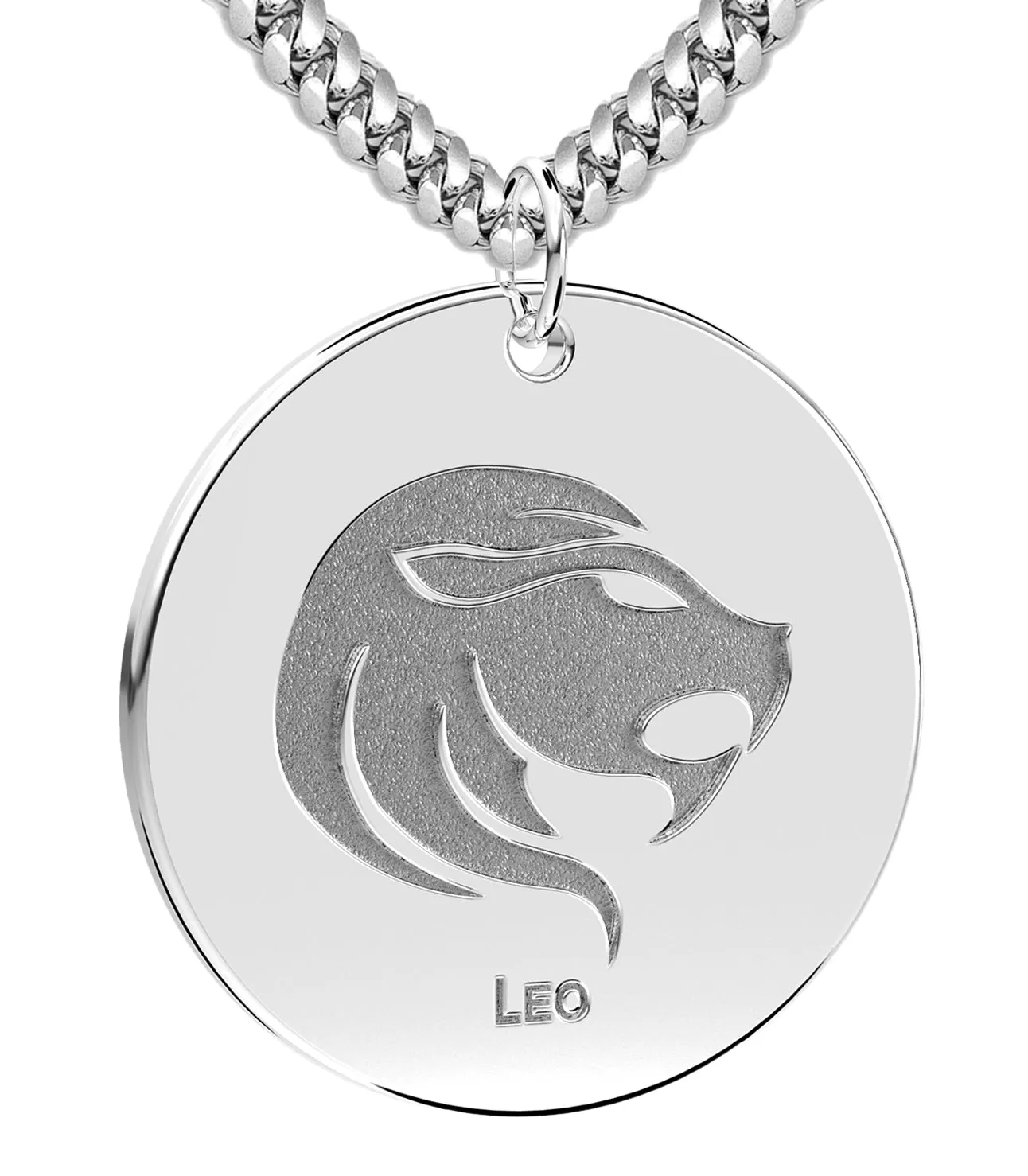 Men's 925 Sterling Silver 1in Round Leo Zodiac Polished Pendant Necklace