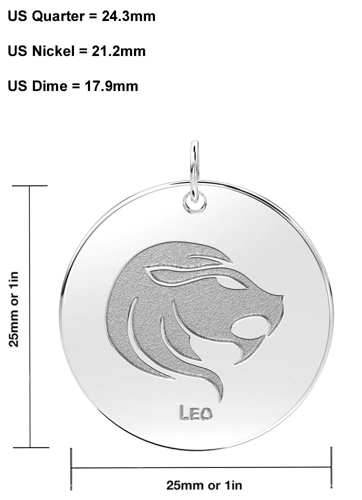 Men's 925 Sterling Silver 1in Round Leo Zodiac Polished Pendant Necklace