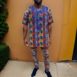 Men's Kente Embroidered Pant Set