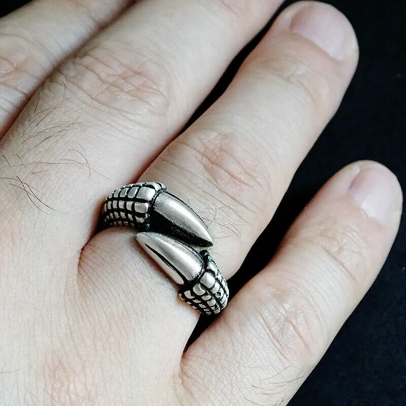 Men's Solid Sterling Silver Eagle Claw Open Ring