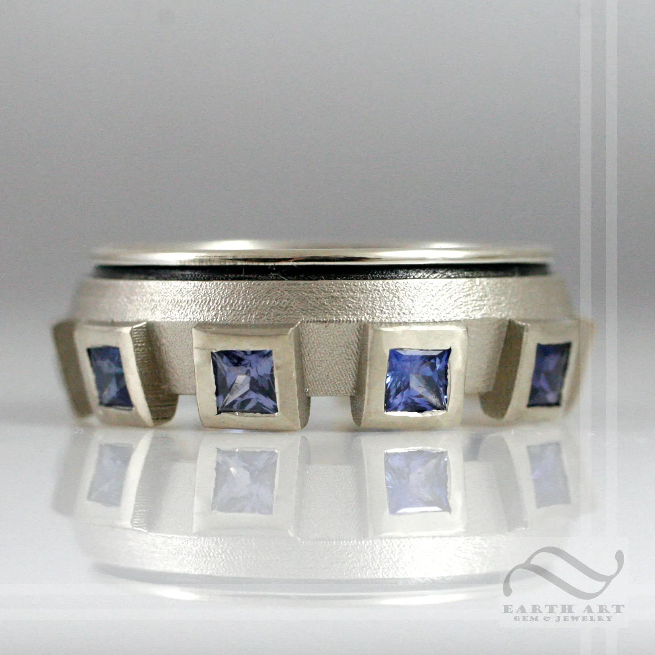 Mens Starship Ring - A Sapphire and white gold wedding band