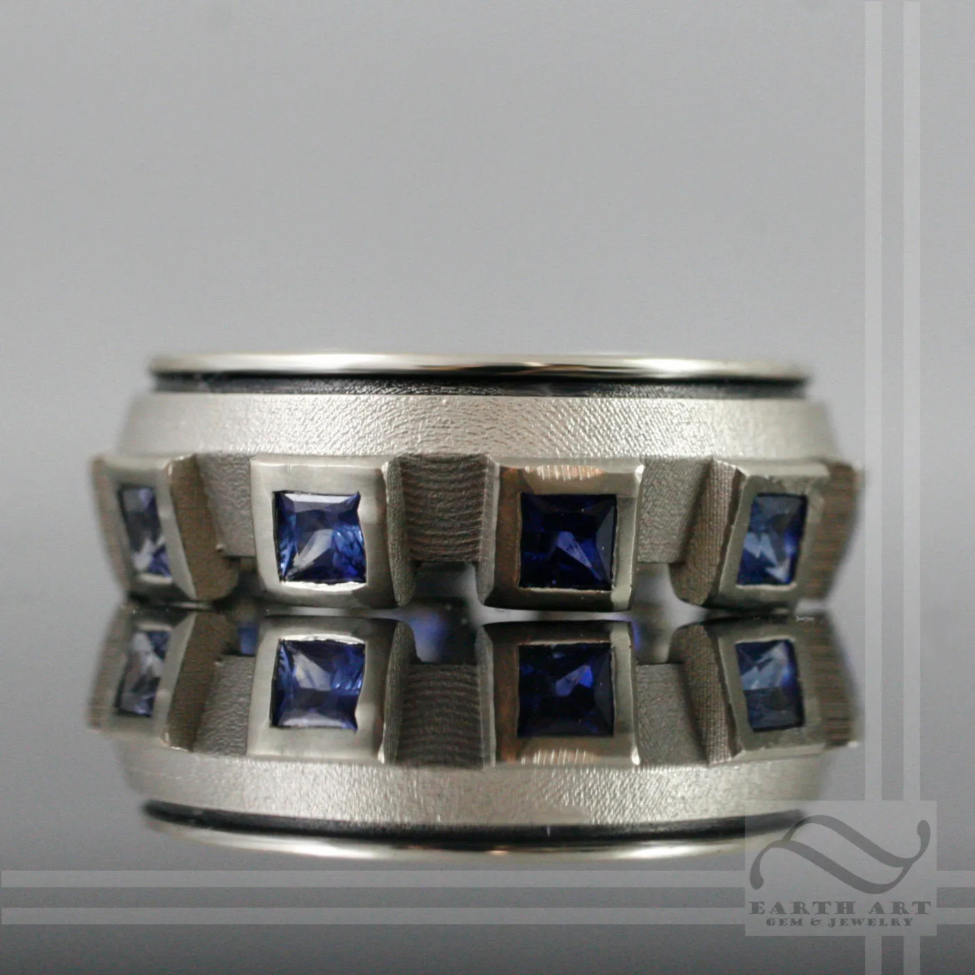Mens Starship Ring - A Sapphire and white gold wedding band