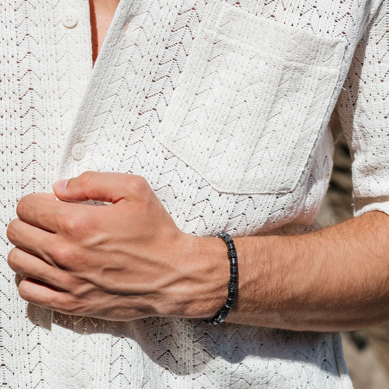Metal Beads & Black Crystals Bracelet