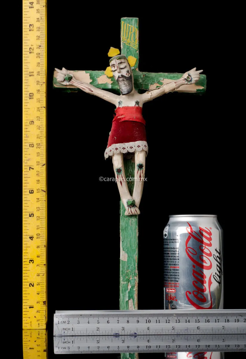 Mexican Lacquered Wooden Cross From Olinalá, Vintage.