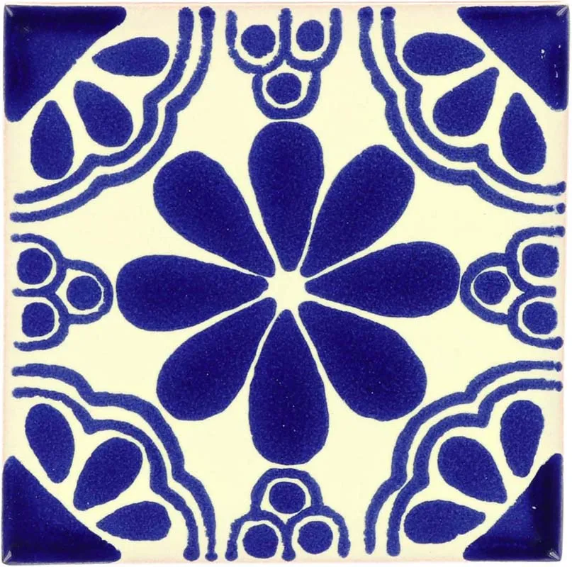 Mexican Talavera Ceramic Decorative Tile: Blue Isabel