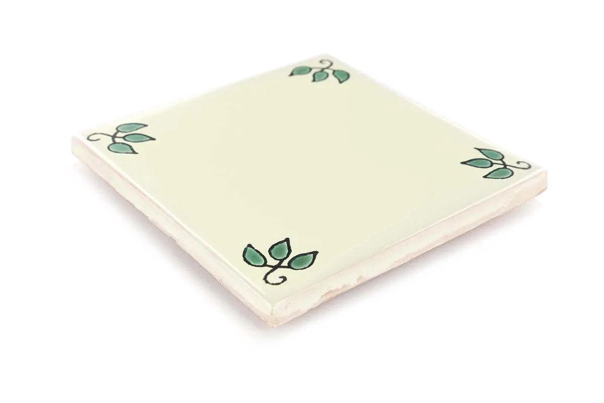 Mexican Talavera Ceramic Decorative Tile: Green Leaves