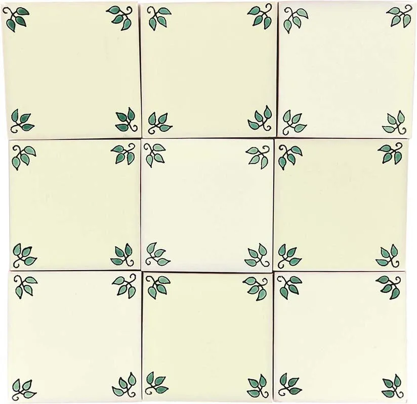Mexican Talavera Ceramic Decorative Tile: Green Leaves