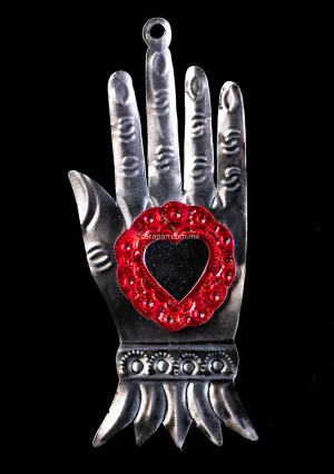 Mexican Tin Fatima Hand With Mirror