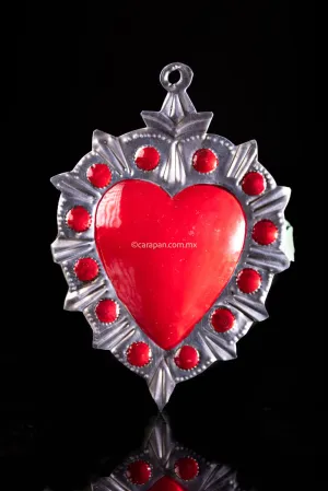Mexican Tin Heart with Dots Hand Chiseled