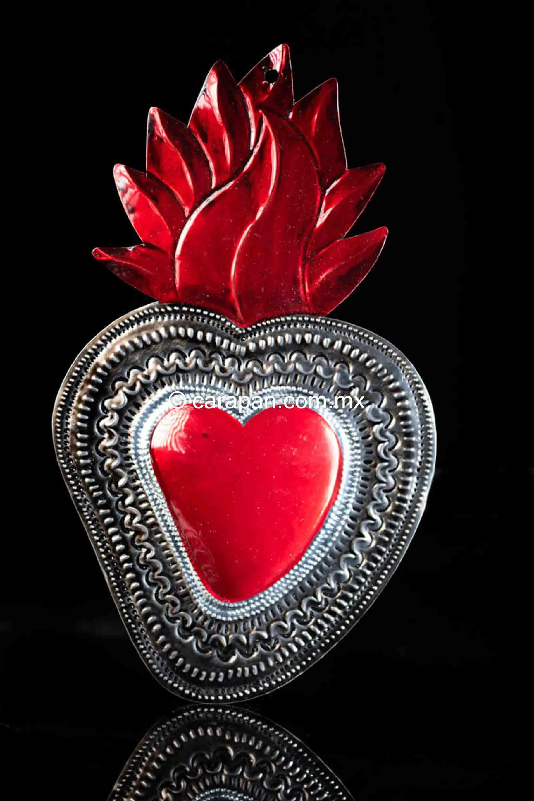 Mexican Tin Heart with Flame, Oaxacan Art