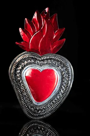Mexican Tin Heart with Flame, Oaxacan Art
