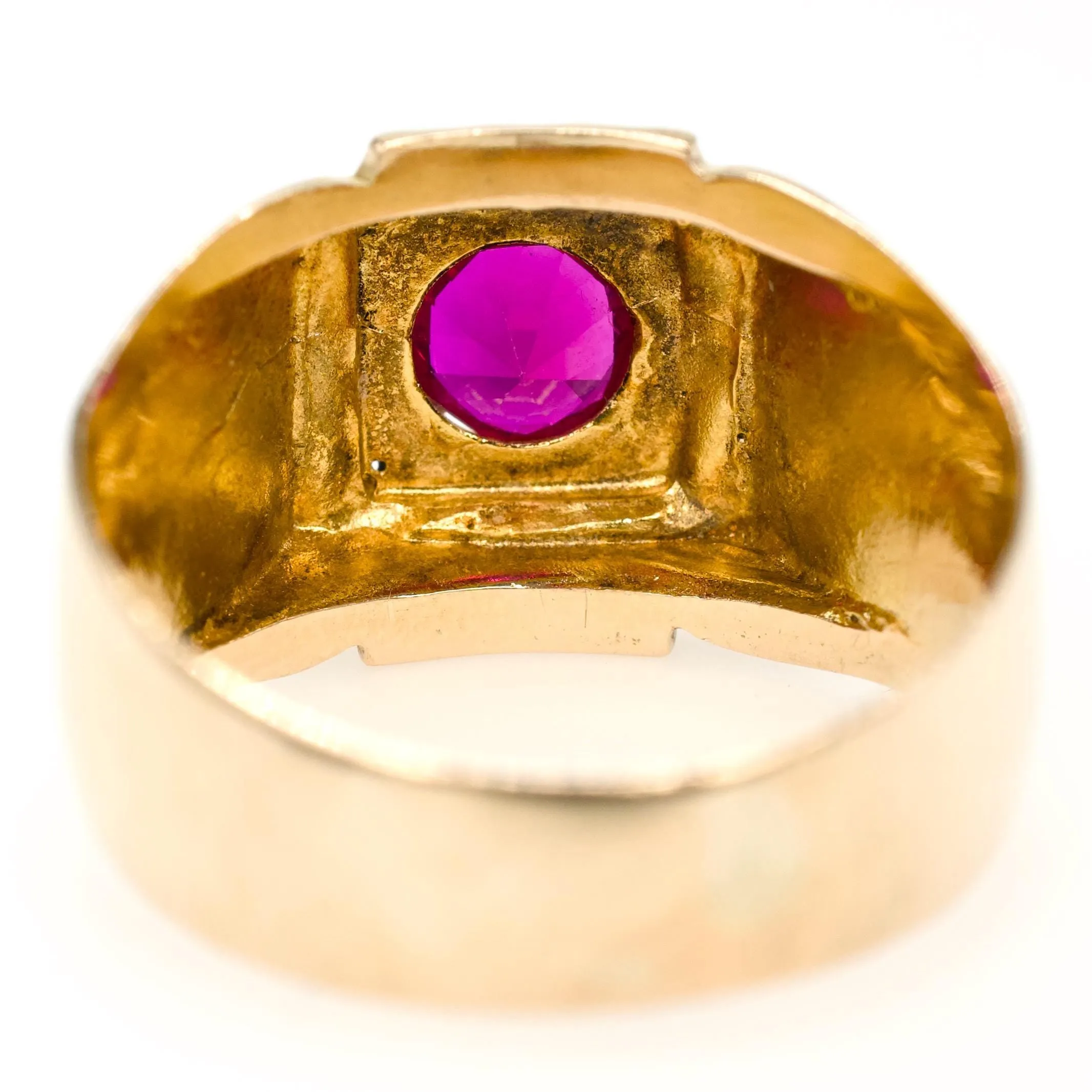 Midcentury Square-Topped Gents Ring with Ruby