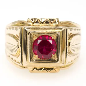 Midcentury Square-Topped Gents Ring with Ruby
