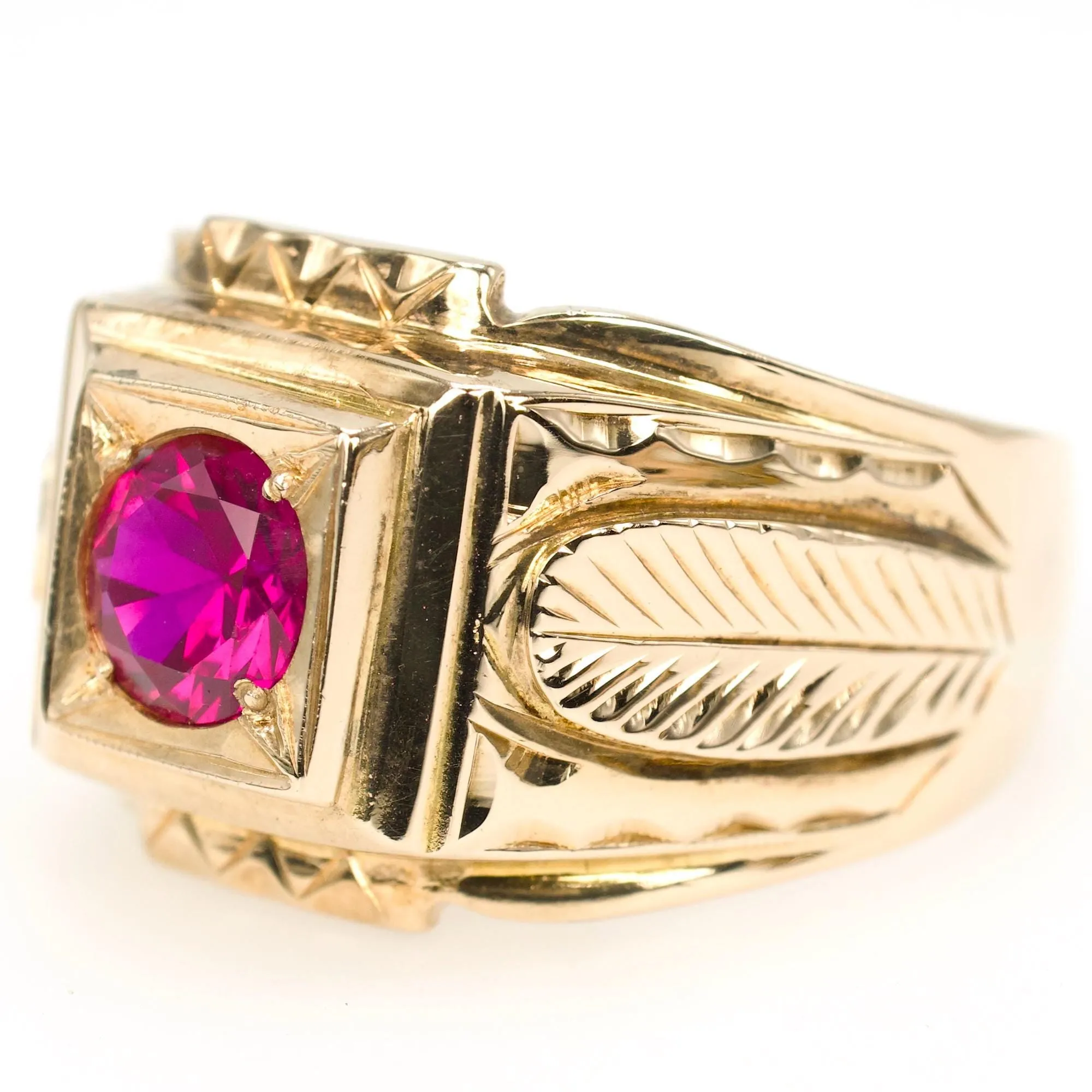 Midcentury Square-Topped Gents Ring with Ruby