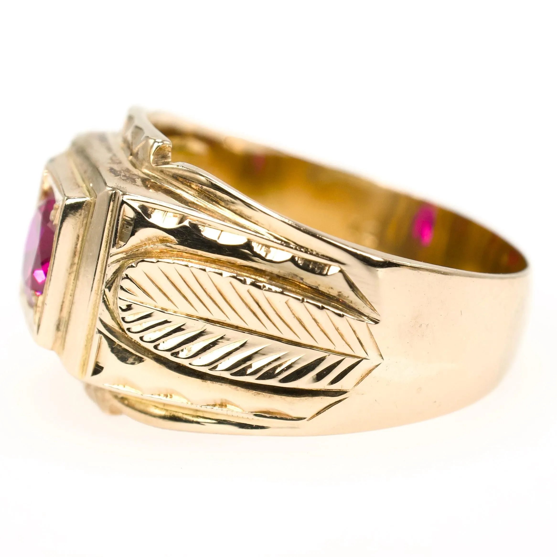 Midcentury Square-Topped Gents Ring with Ruby